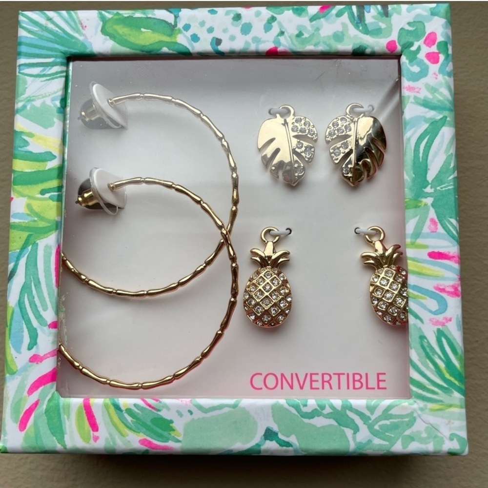 Lilly Pulitzer charm hoop gift set gold metallic 2” NWT
